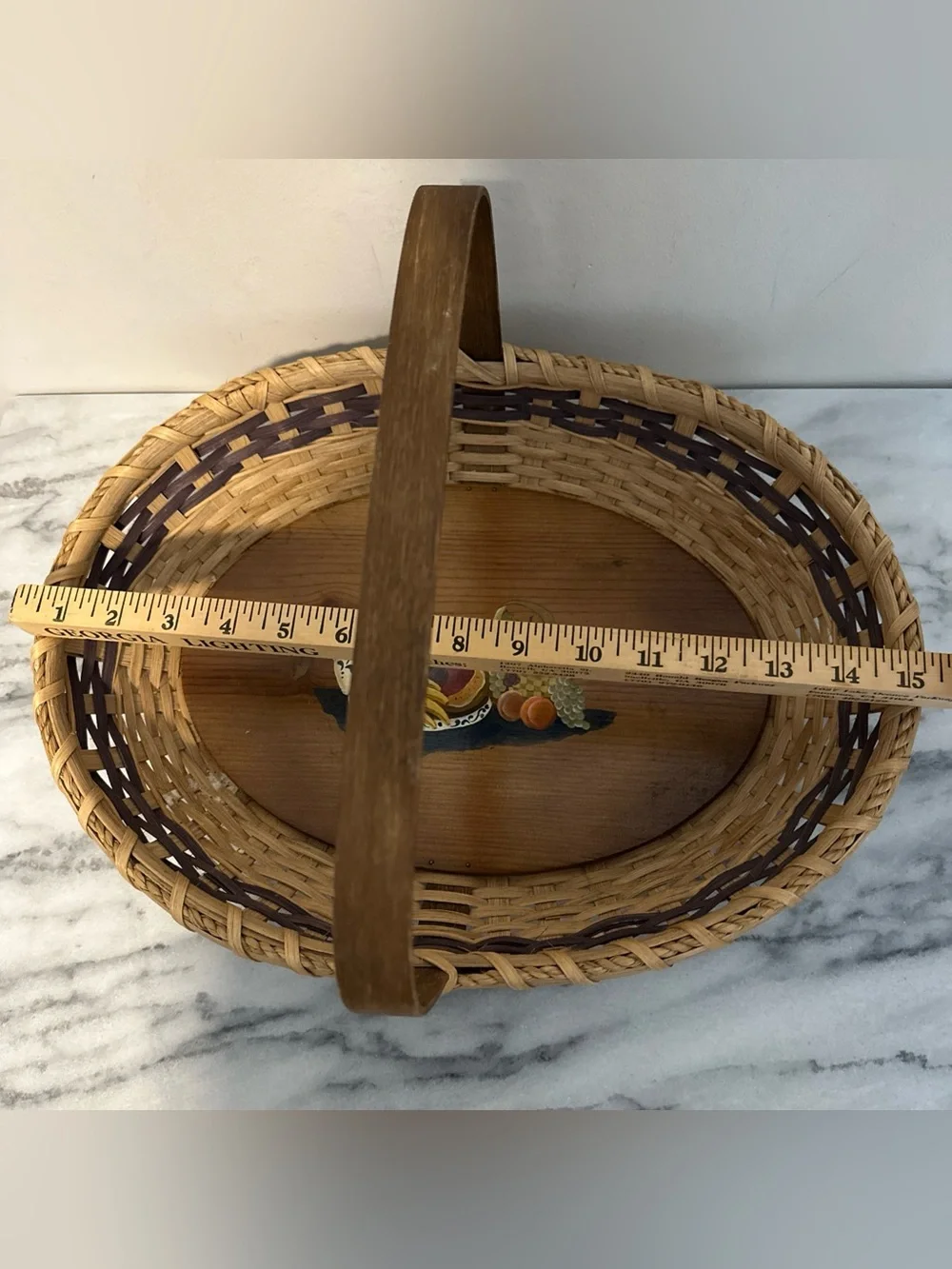Nantucket style Woven painted Fruit Basket Tray with Wooden Handle - Brown folk